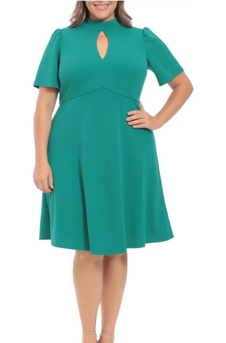 London Time Mock Neck Keyhole  Flare Dress