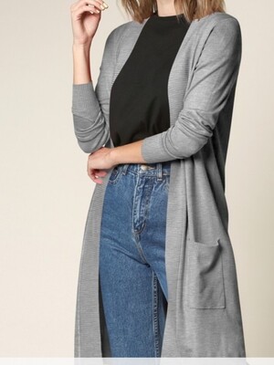 Knee Length Open Front Cardigan with side Pockets