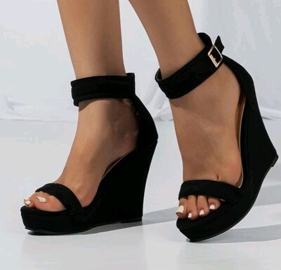 Ankle Strap Suedette Wedge Sandals