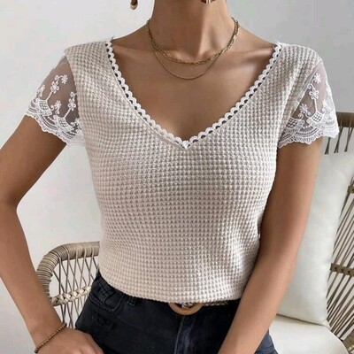 Contrast Lace Knit Top