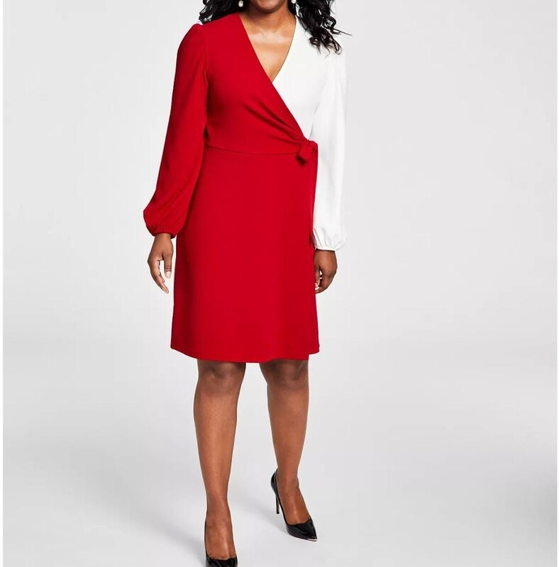 Colorblocked Surplice Side-Tie Dress