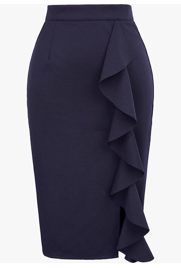 Pencil ruffled side Knee Length Skirts