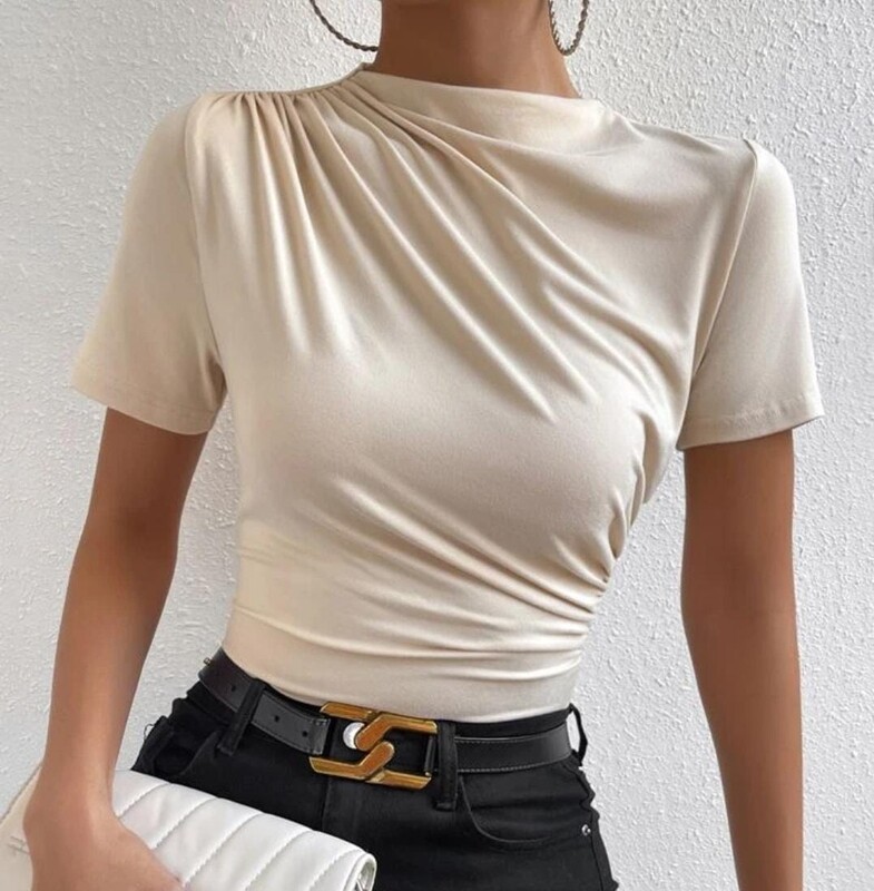 Frenchy Ruched Mock Neck Top