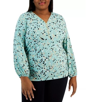 Plus-Size Print Zip Front blouse