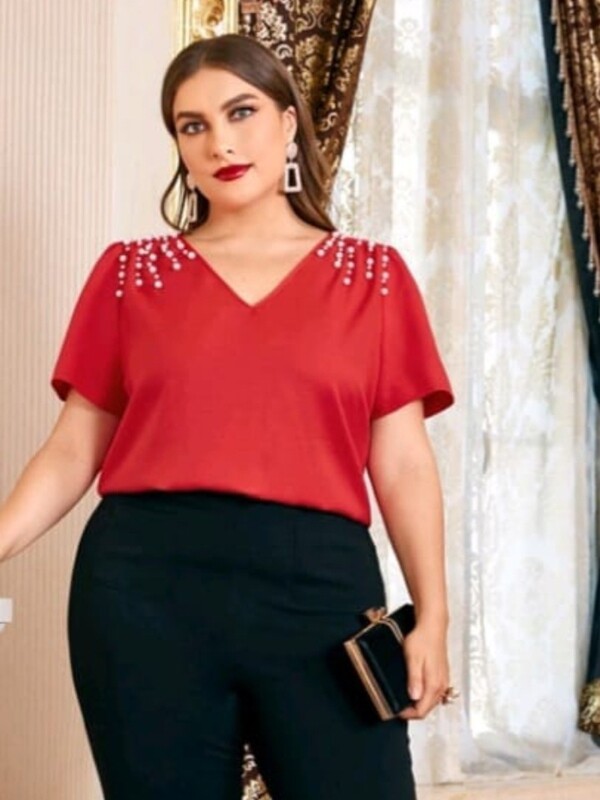 V-Neck Pearl details Top