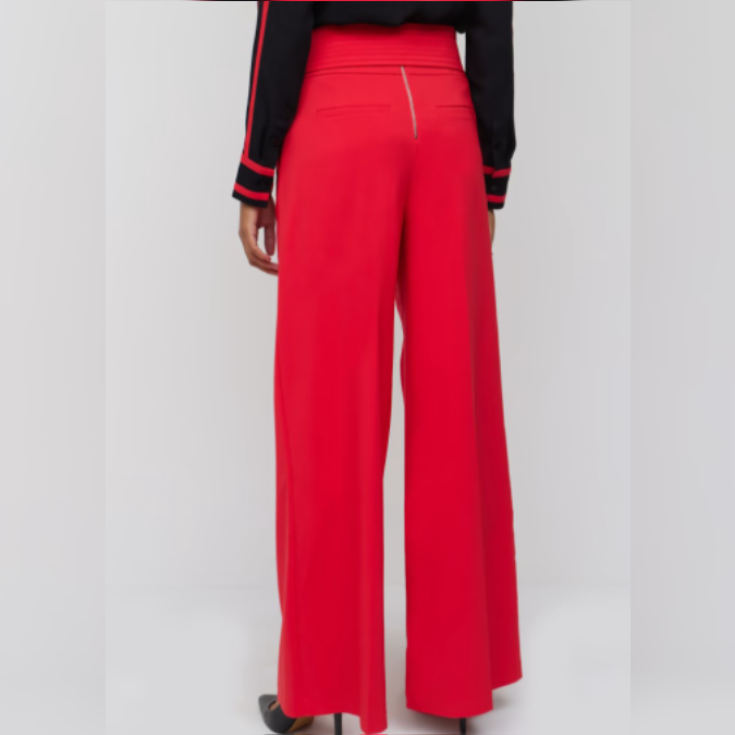Belted Topstitch High Waist Pants