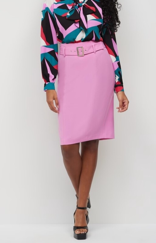 Belted Seamed Pencil Skirt