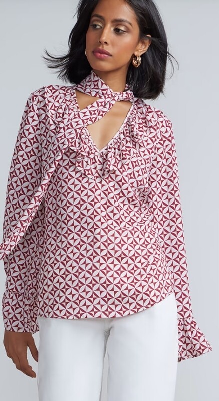 Self tie Ruffle Sleeve Blouse