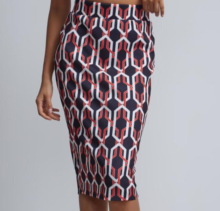 Geometric Print High Waist Pencil Skirts