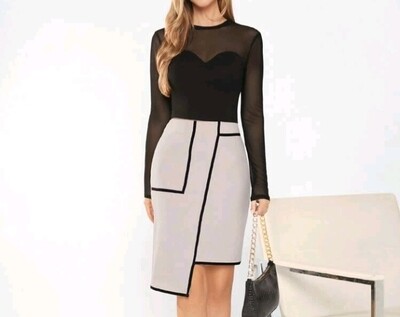 Contrast Mesh, Asymmetrical, Zipper Skirt Set