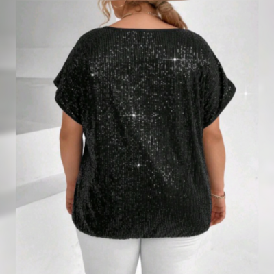 Plus Sequin Batwing Sleeve Blouse