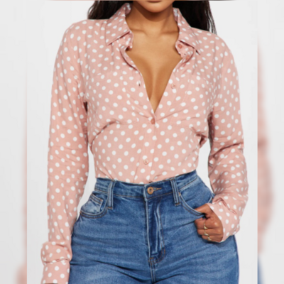 Pointed Collar Polka-dot print Shirt