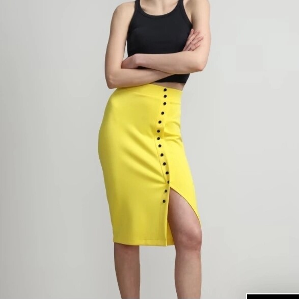 Decorative Side-Button Pencil Skirt