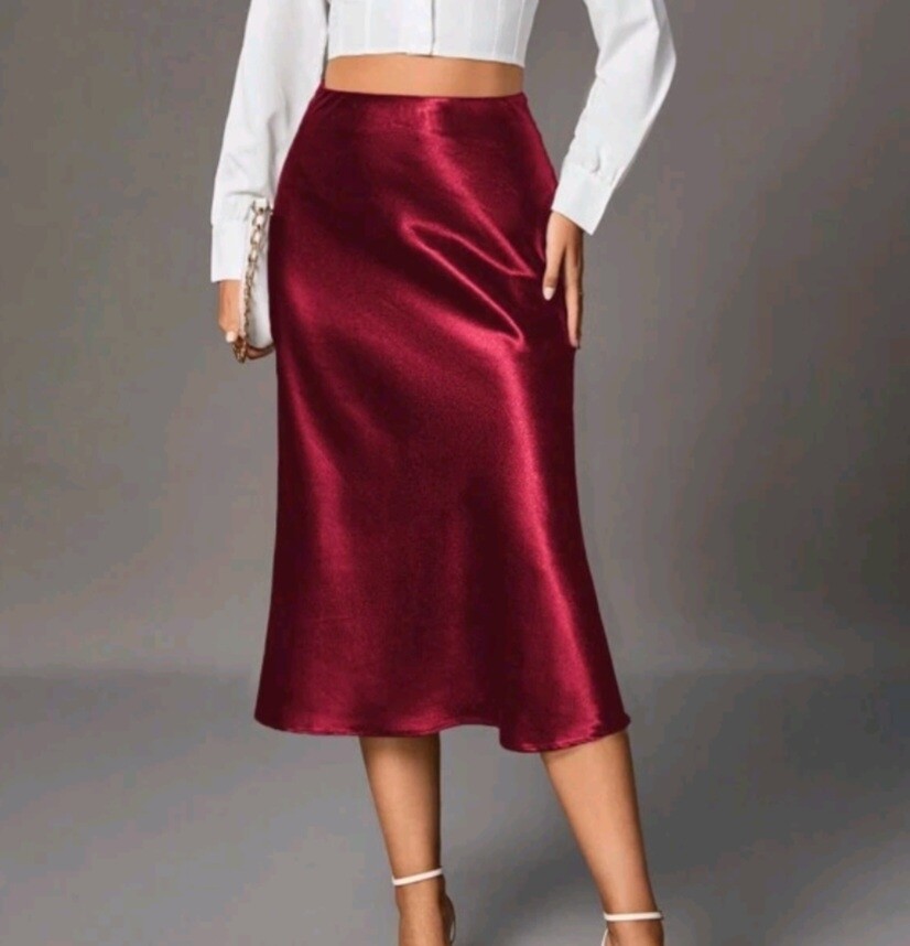 Tall High Waist Elegant Satin Skirt