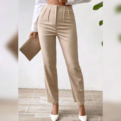 Solid Fold Pleated Detail Pants