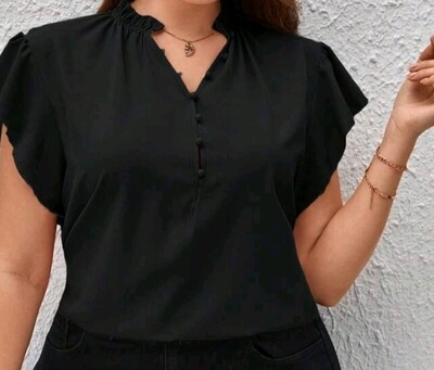 Button Front Ruffle Sleeve 