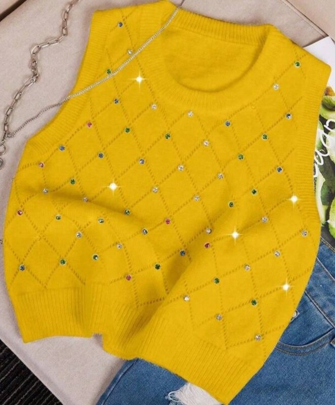 Embellished Round Neckline Vest Embellished Round Neckline Vest
