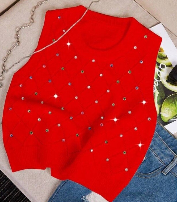 Embellished Round Neckline Vest