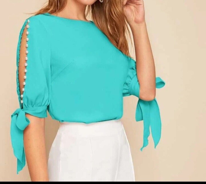 Long Split Sleeve Pearl details Top