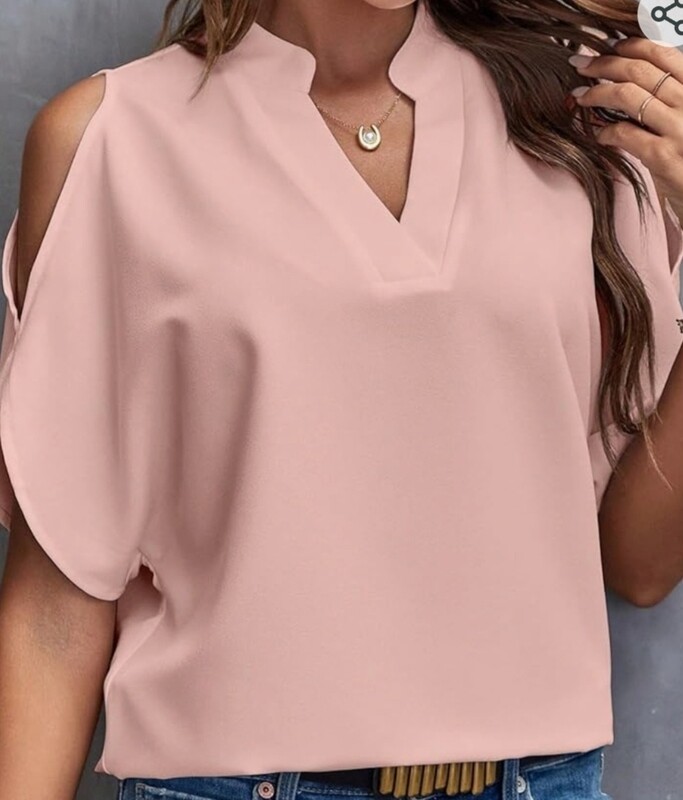 Cold Shoulder Notched Neckline  Blouse