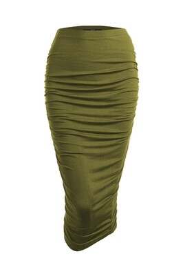 Elastic Waist Stretch Midi Length Pencil Skirt