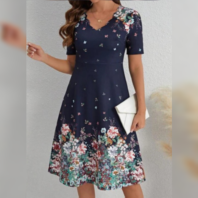 Floral Printed Dress With Shell Hem
