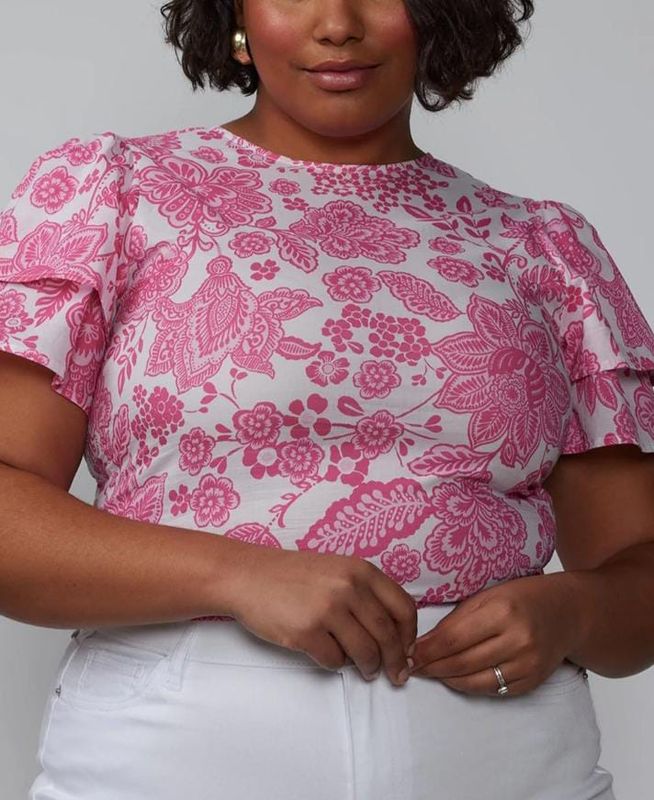 Double Flutter Sleeve Open Back Blouse