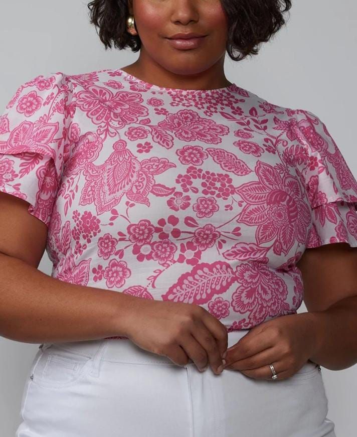 Double Flutter Sleeve Open Back Blouse