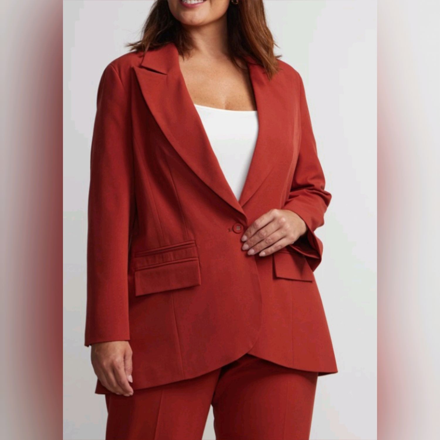 Stretch One Button Peak Lapel Blazer