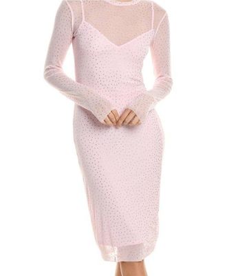 Rhinestone Long Sleeve Mesh Dress
