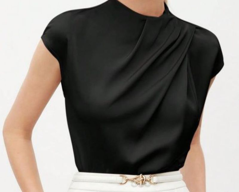  Solid Color Simple Pleated Design Shirt