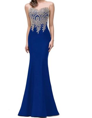 Flower Embroidered Cut Out Back Mermaid Hem Dress