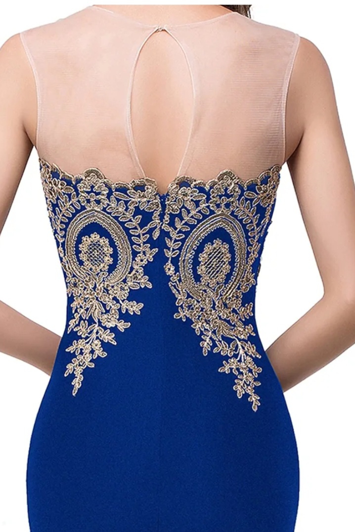 Flower Embroidered Cut Out Back Mermaid Hem Dress