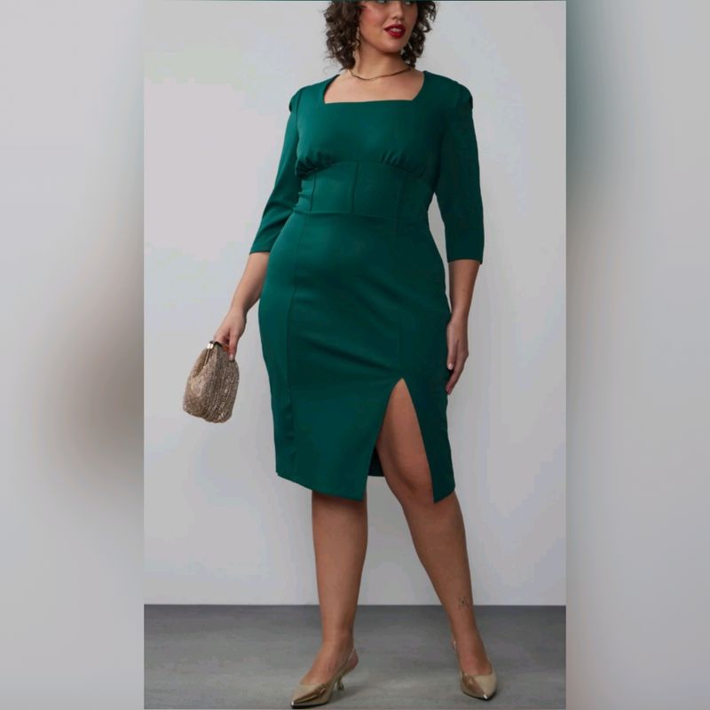 Corset Waist Sqaure Neck Sheath Dress