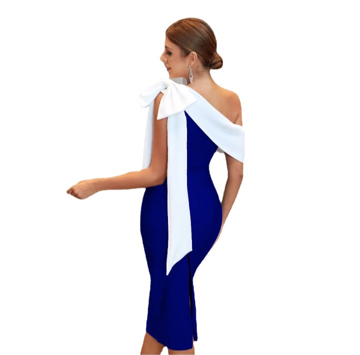 Off Shoulder Knot Side Split Back Dress