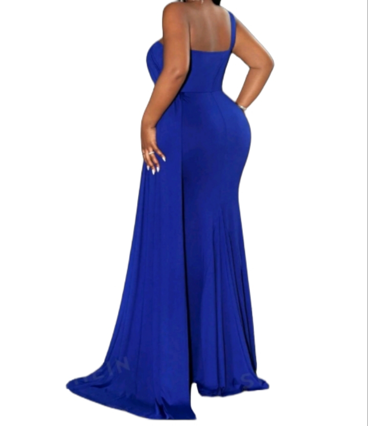 Elegant Asymmetrical Shoulder Fishtail  Dress,