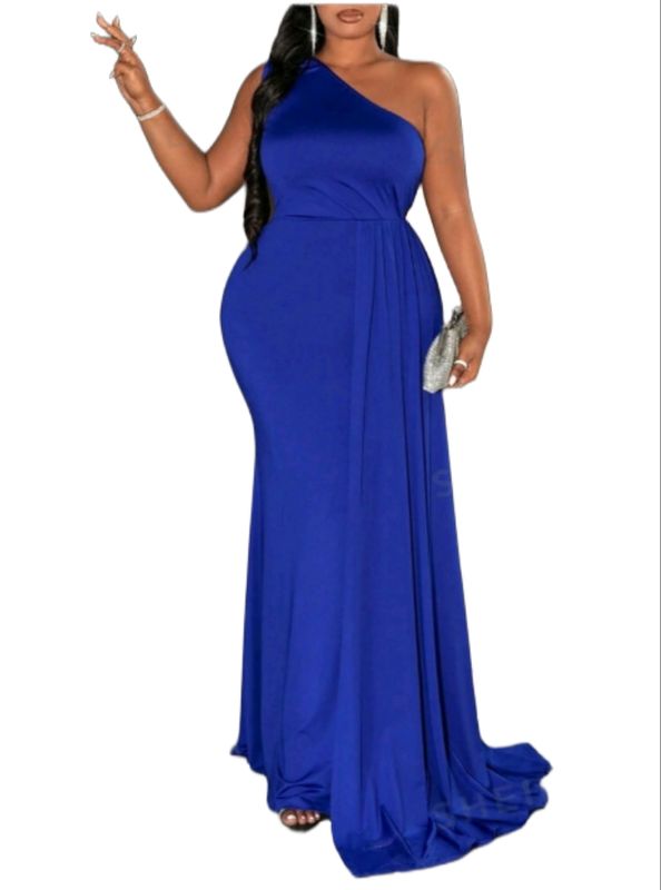 Elegant Asymmetrical Shoulder Fishtail  Dress,