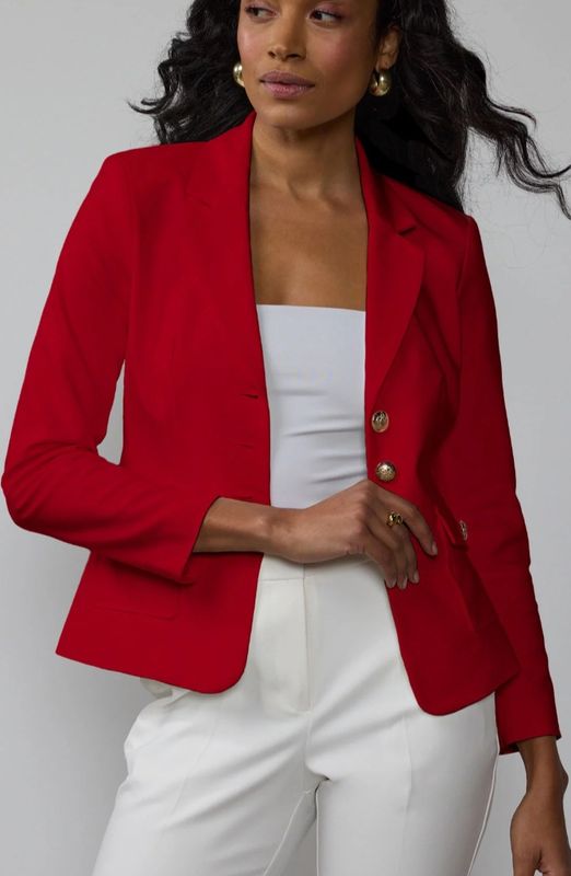 Cropped Crest Gold Button Blazer