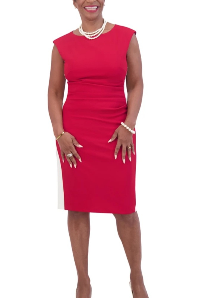  Boat-Neck Side-Stripe Sheath Dress