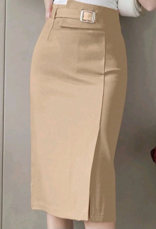 Belted  Solid Color Split Hem Skirt