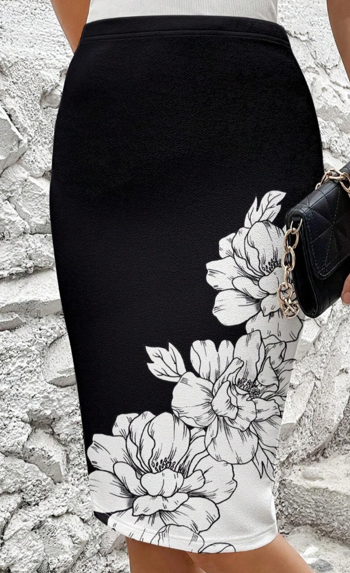 Floral Print Pencil Skirt