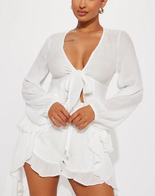 Sexy Ruffle Hem Cropped Shirt Short Set