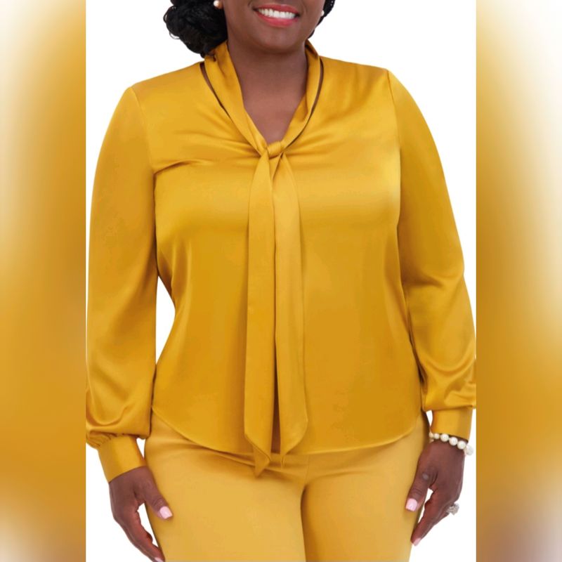 Satin Tie-Neck Long Sleeves Blouse 