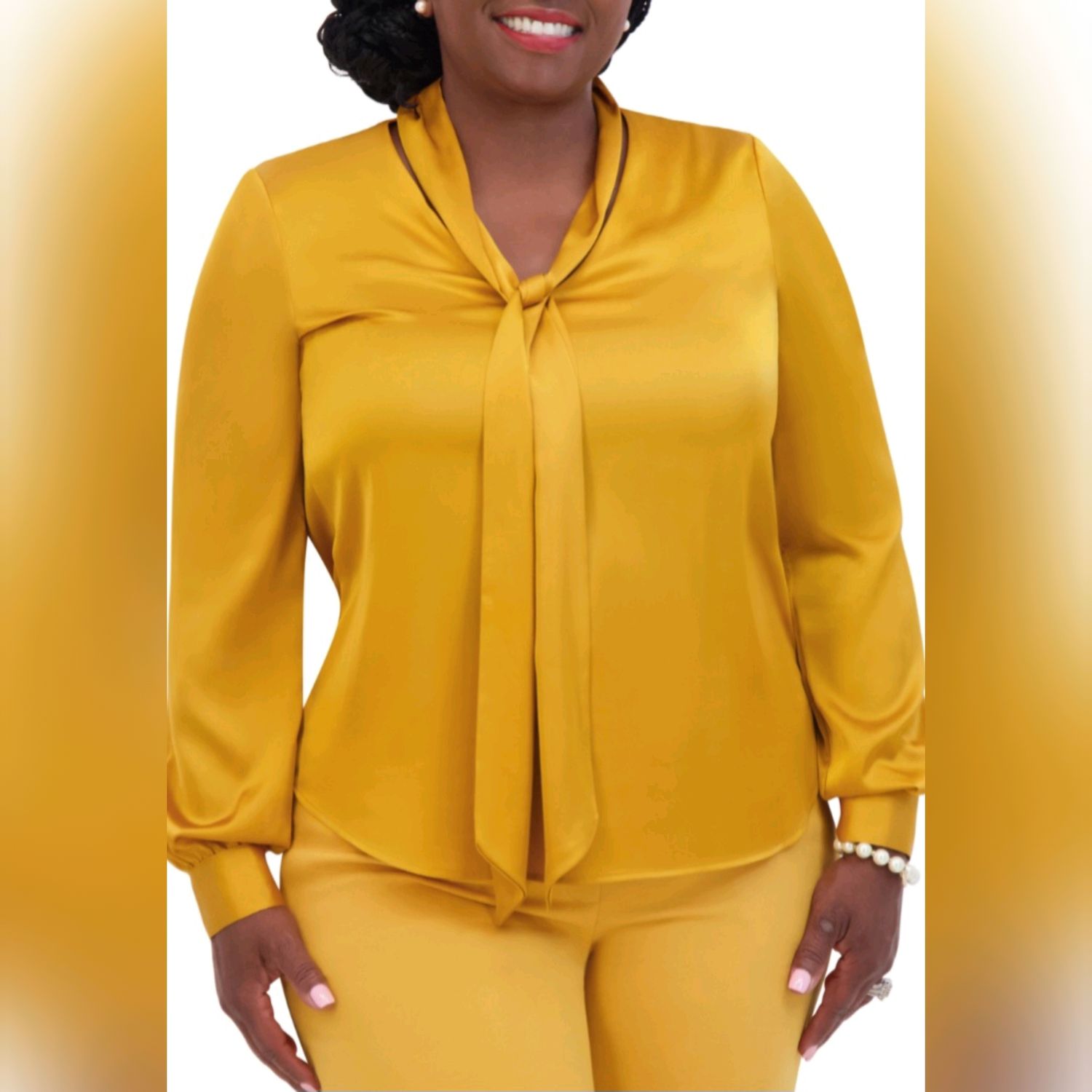 Satin Tie-Neck Long Sleeves Blouse 