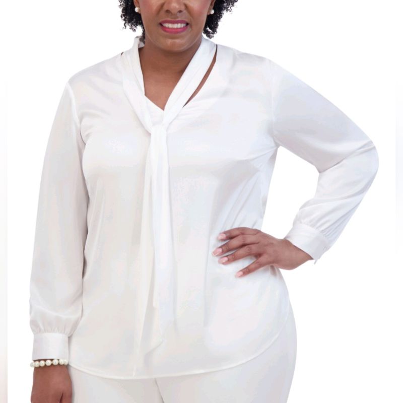Satin Tie-Neck Long Sleeves Blouse 