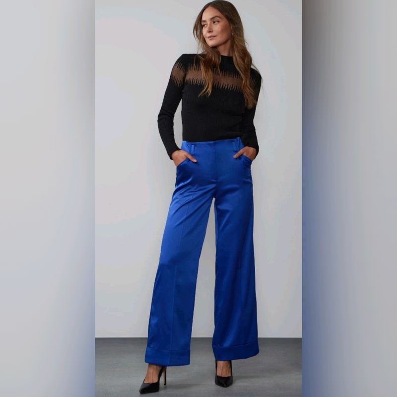 Wide Leg Cuffed Satin Pant