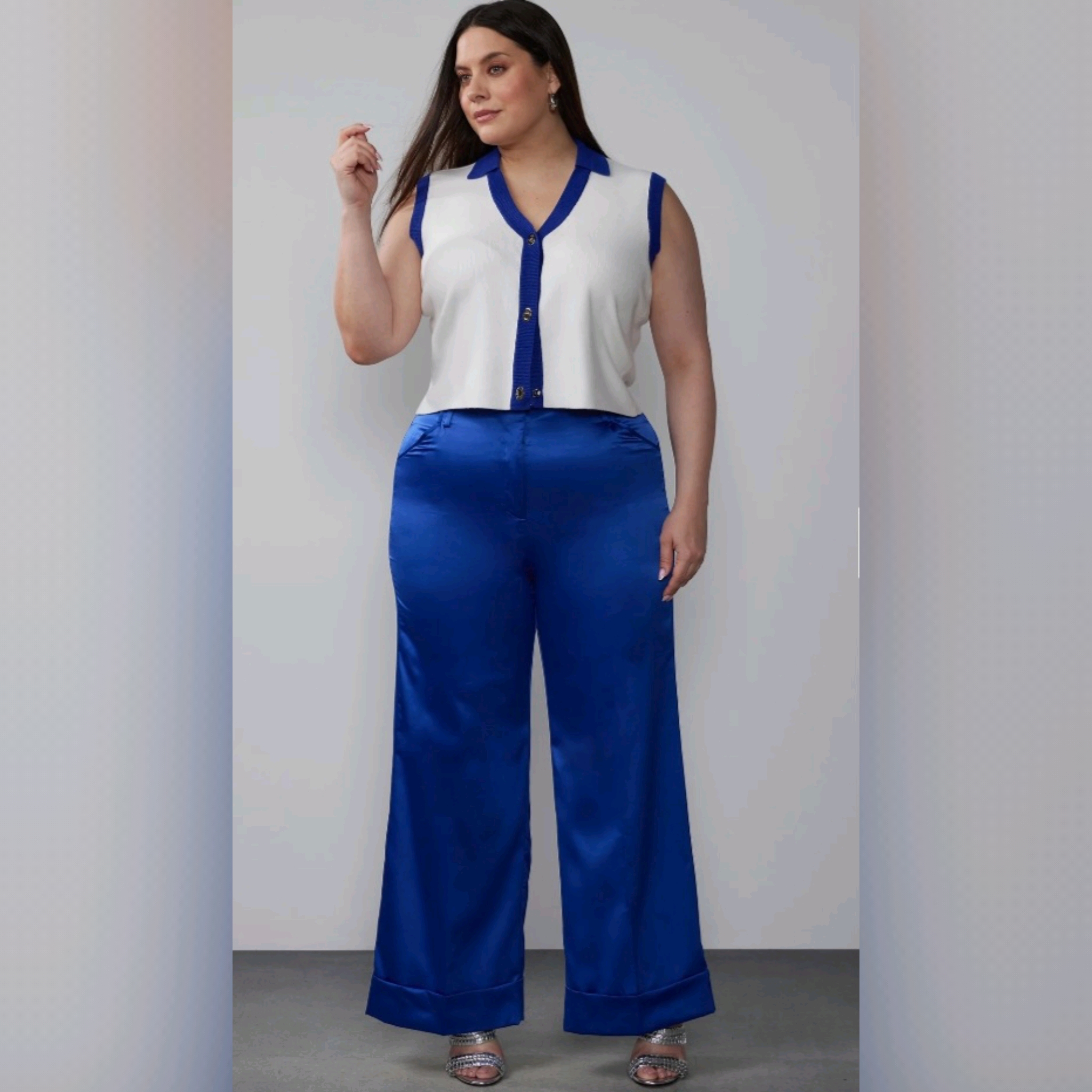 Wide Leg Cuffed Satin Pant