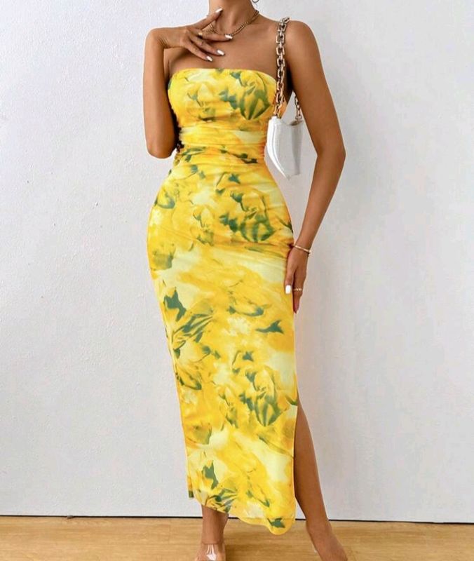 Ruched Bodycon  Mesh design Dress