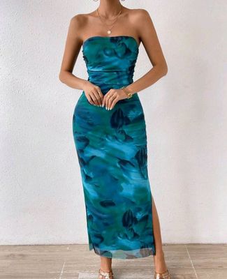 Ruched Bodycon  Mesh design Dress