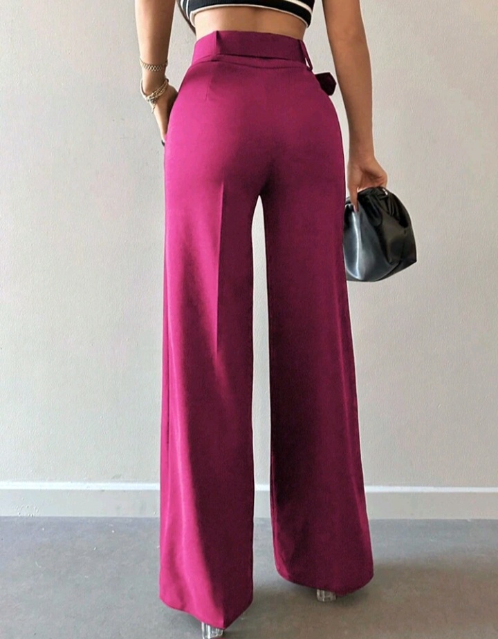 Belted Plain Color Suit Pants With Waistband